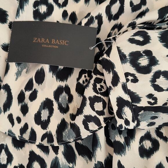 Zara Basic Leopard Print Top Women's Sz M Tan Black Layered Long Sleeve Pullover - Picture 15 of 16